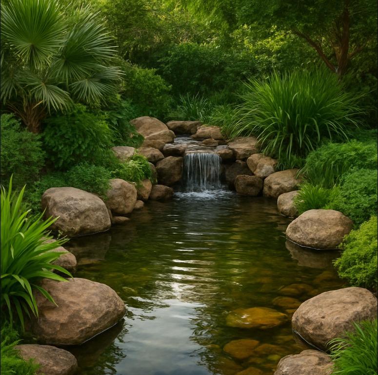 Garden pond water feature in Dubai