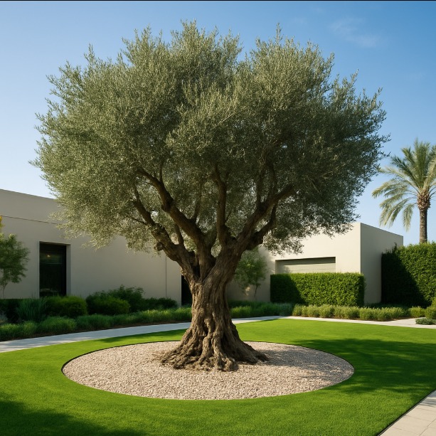 Olive tree centerpiece in a Dubai garden