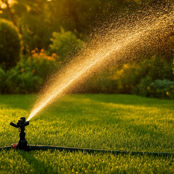 Garden irrigation sprinkler system in a Dubai garden